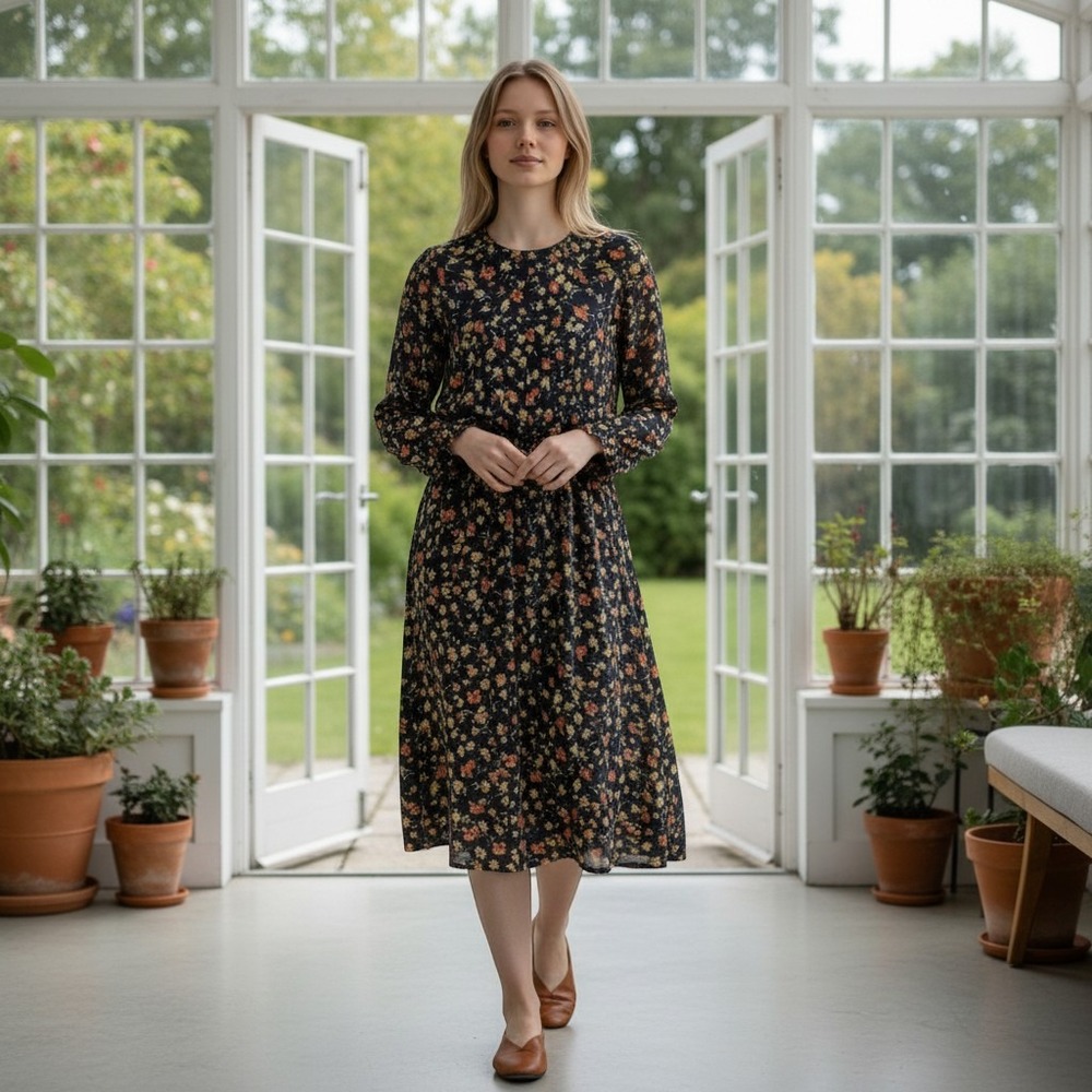 Victor Alfaro‎ Collective Watercolor Floral Midi Dress Size M EUC - MSRP $385